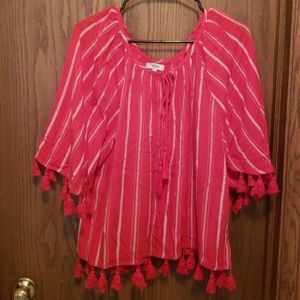Red and white Tassel top